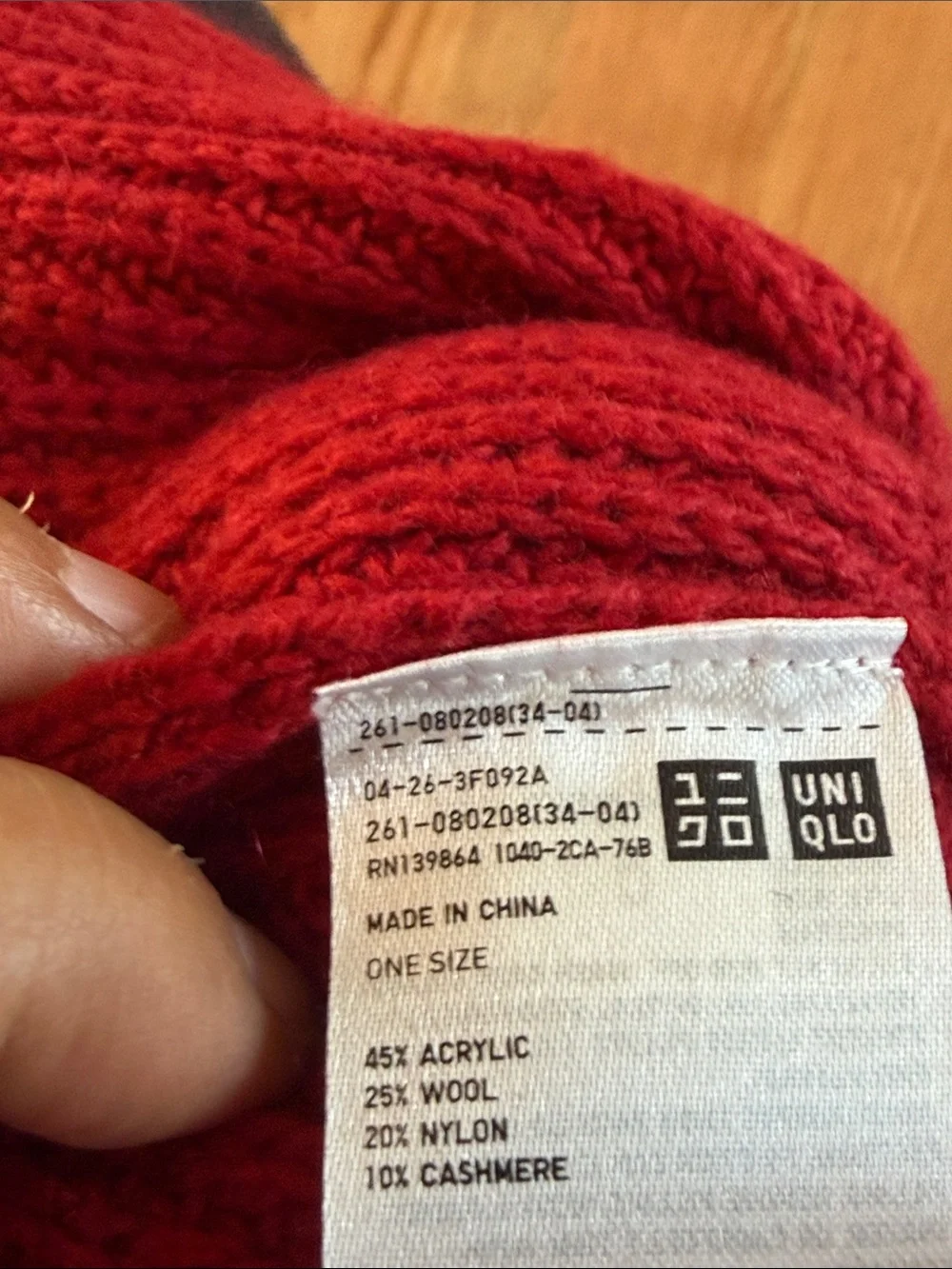 UNIQLO Red Knit Pom-Pom Earflap Hat - acrylic wool cashmere nylon blend